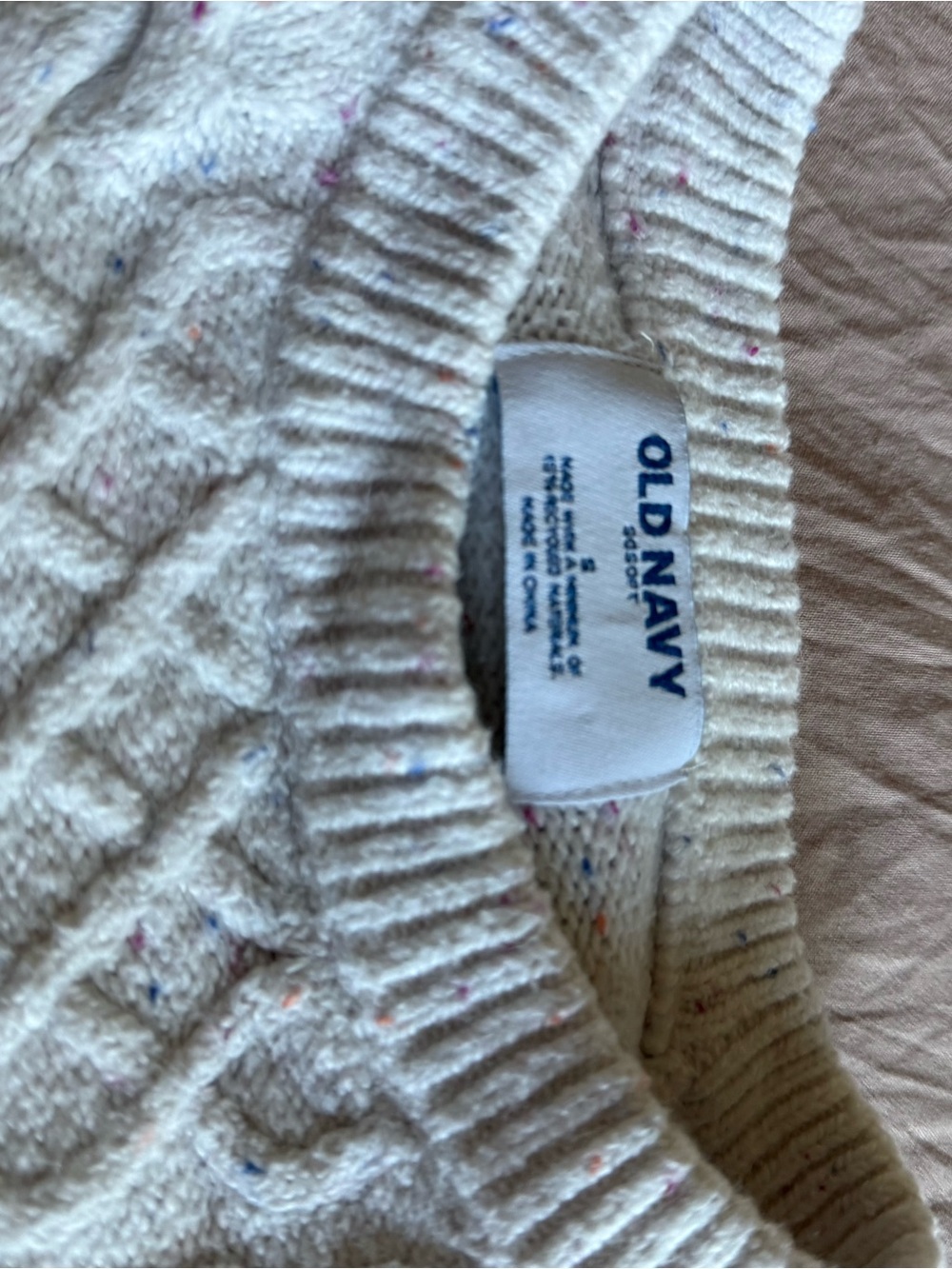 Old Navy Cream Speckled Cable-Knit Crewneck Sweater